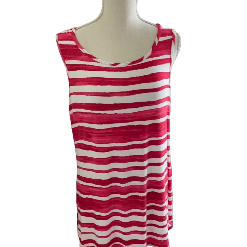 LOGO by Lori Goldstein Red and White Striped Tunic Tank Top. Size L